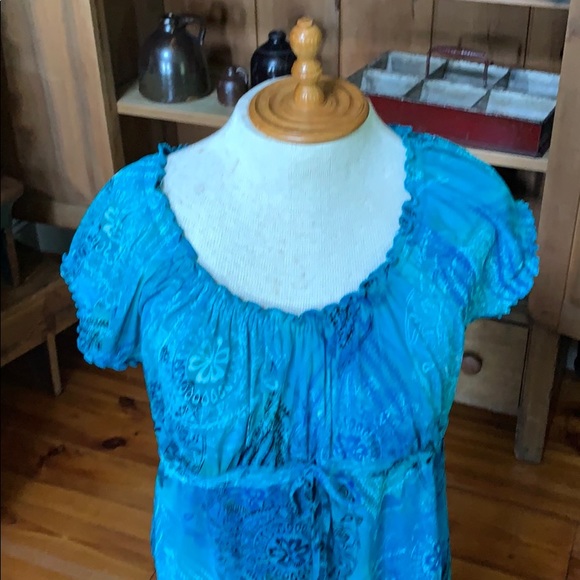 Axcess Babydoll Top Large Bright Teal Pattern - Picture 2 of 7